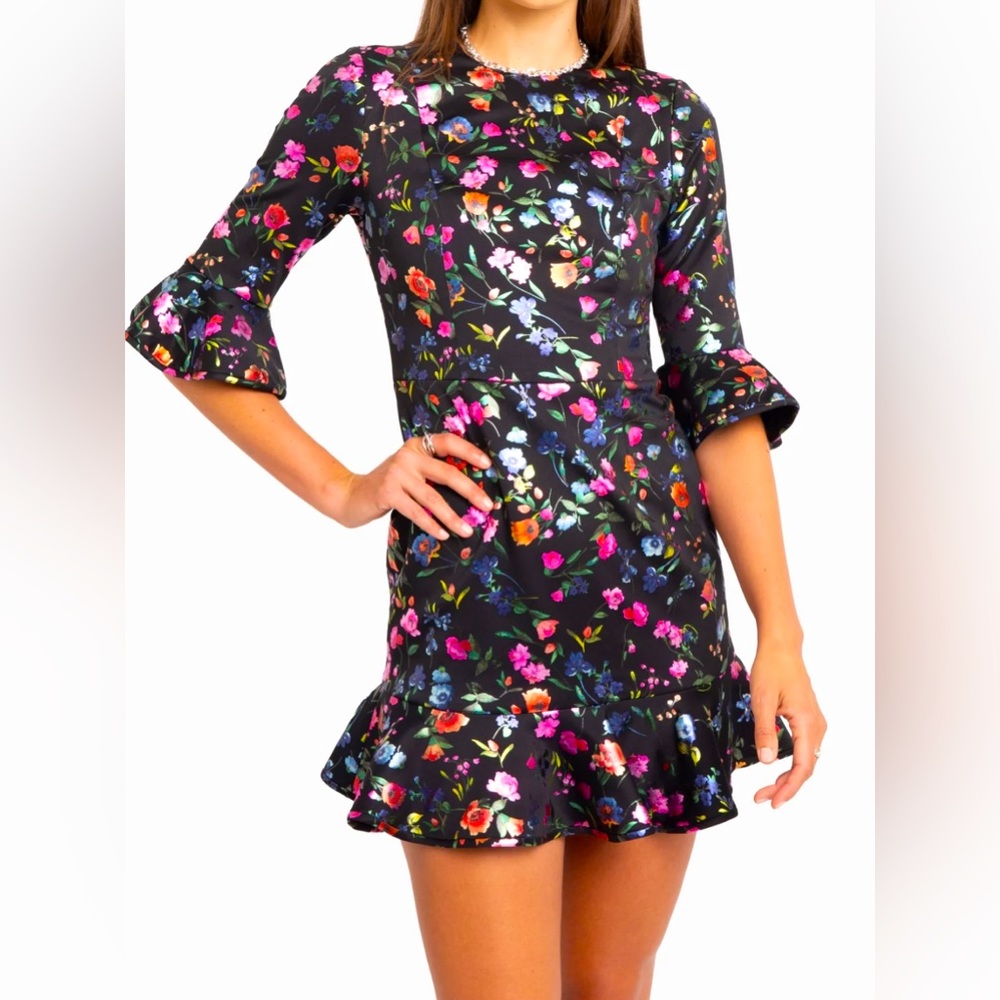 Black Halo Black Floral Mini Dress